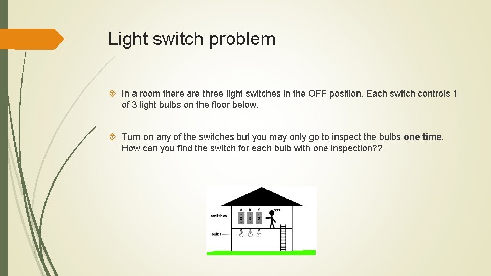 Light switch problem In a room there are three light switches in the OFF