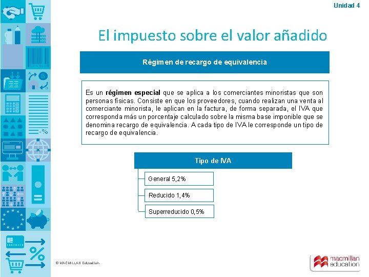 Unidad 4 El impuesto sobre el valor añadido Régimen de recargo de equivalencia Es