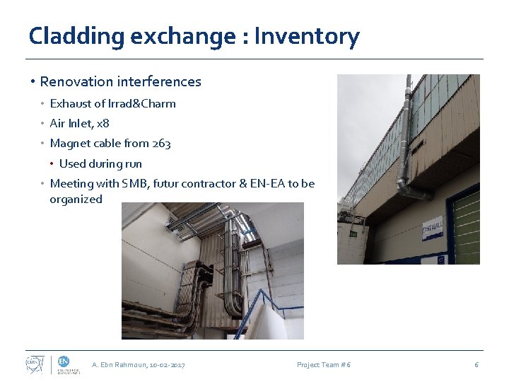 Cladding exchange : Inventory • Renovation interferences • Exhaust of Irrad&Charm • Air Inlet,