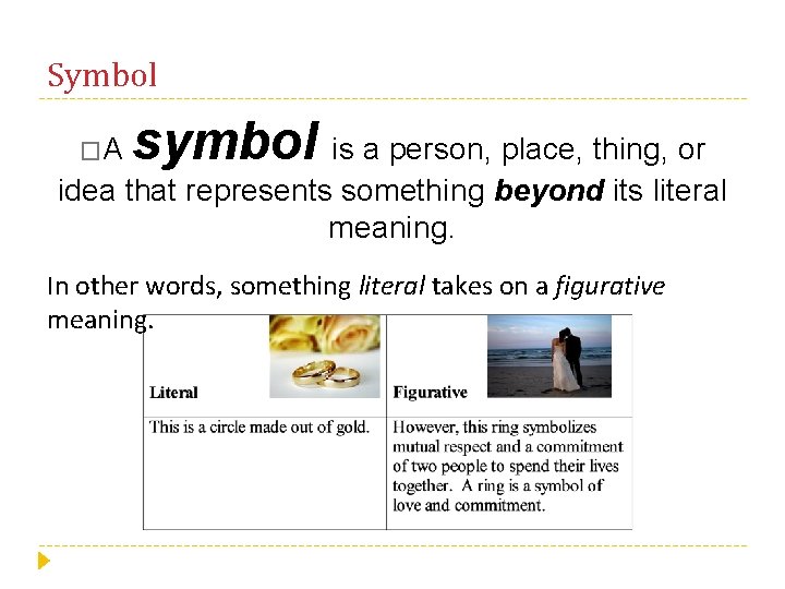 Symbol �A symbol is a person, place, thing, or idea that represents something beyond