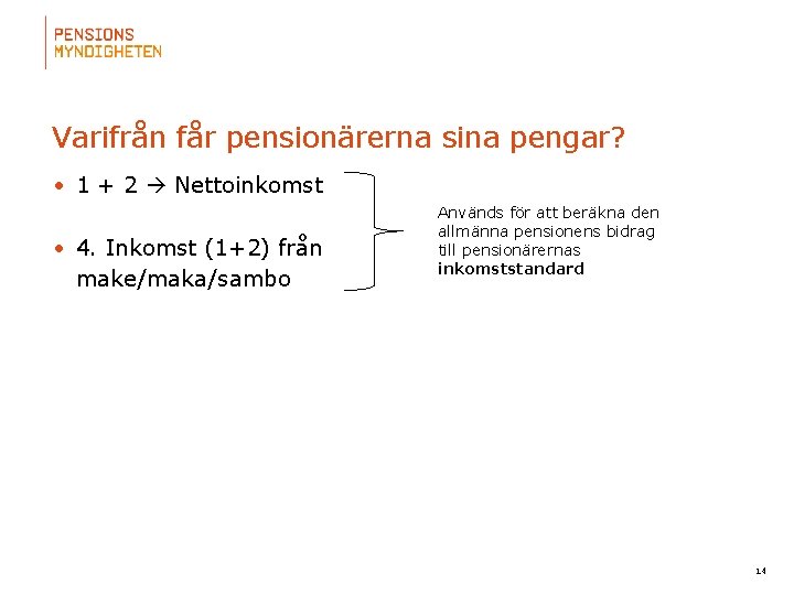 Varifrån får pensionärerna sina pengar? • 1 + 2 Nettoinkomst • 4. Inkomst (1+2)