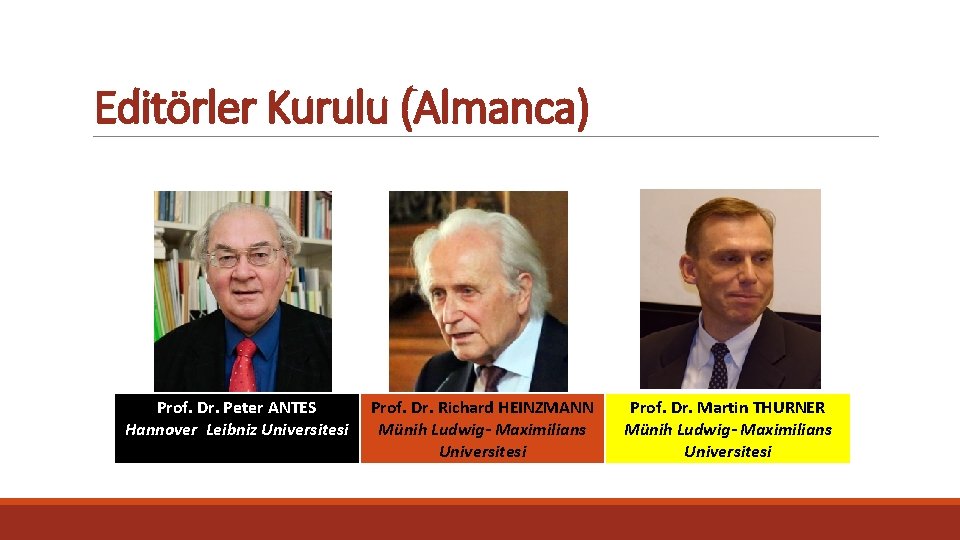 Editörler Kurulu (Almanca) Prof. Dr. Peter ANTES Hannover Leibniz Universitesi Prof. Dr. Richard HEINZMANN