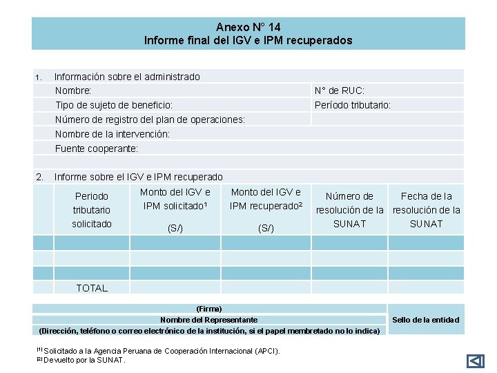 Anexo N° 14 Informe final del IGV e IPM recuperados 1. 2. Información sobre