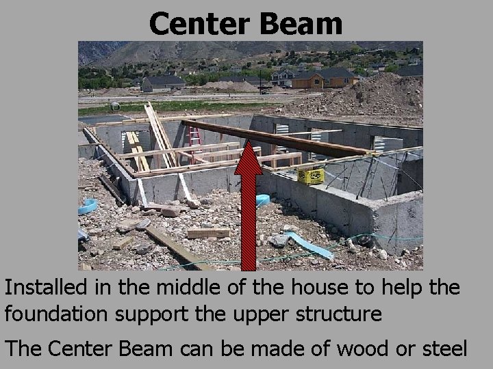 Center Beam Installed in the middle of the house to help the foundation support
