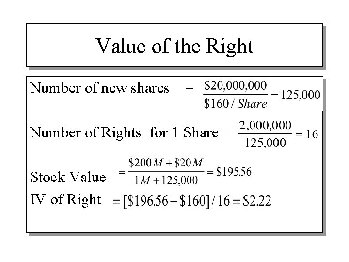 Value of the Right Number of new shares = Number of Rights for 1