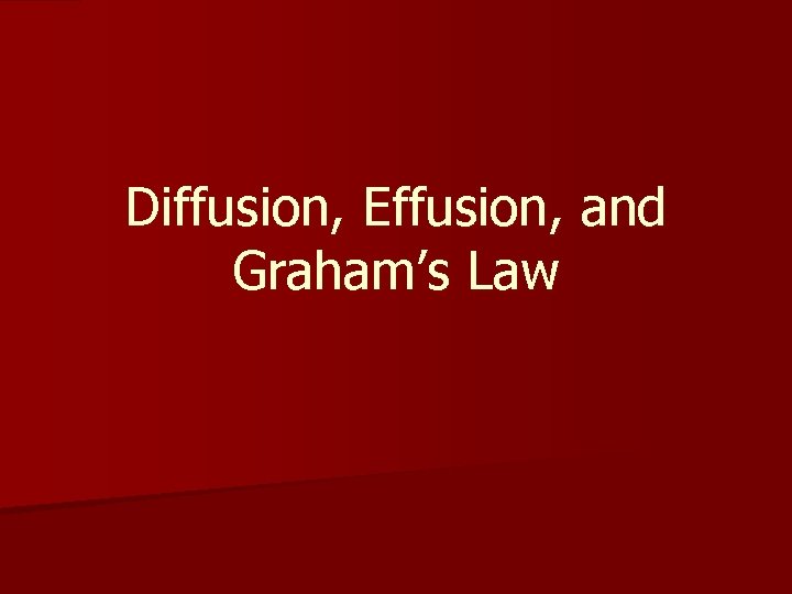 Diffusion, Effusion, and Graham’s Law 