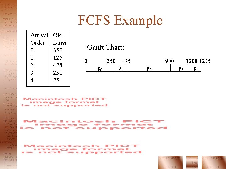 FCFS Example Arrival Order 0 1 2 3 4 CPU Burst 350 125 475 FCFS Example Arrival Order 0 1 2 3 4 CPU Burst 350 125 475