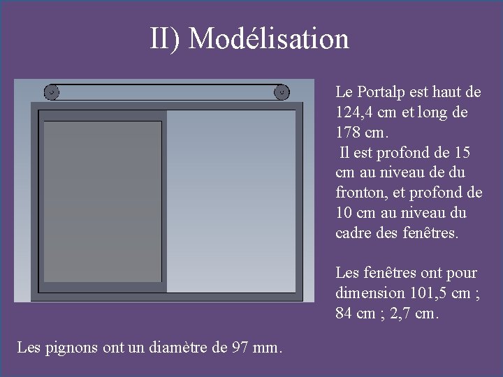 II) Modélisation Le Portalp est haut de 124, 4 cm et long de 178