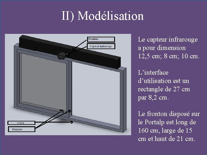 II) Modélisation Le capteur infrarouge a pour dimension 12, 5 cm; 8 cm; 10