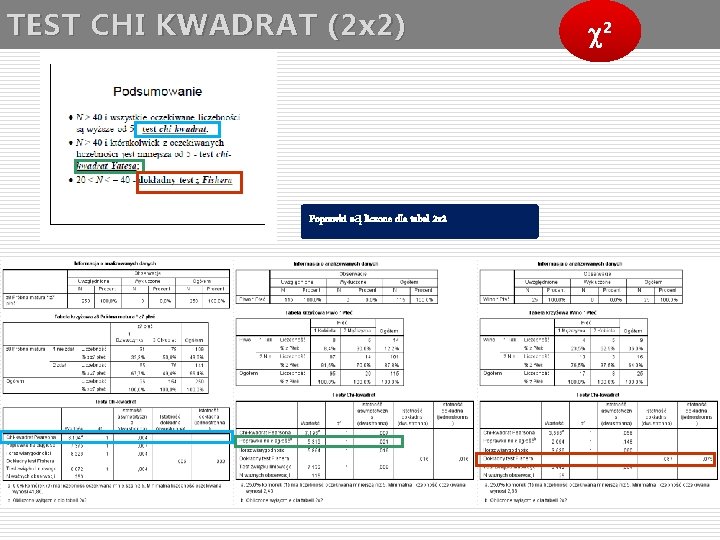TEST CHI KWADRAT (2 x 2) Poprawki są liczone dla tabel 2 x 2