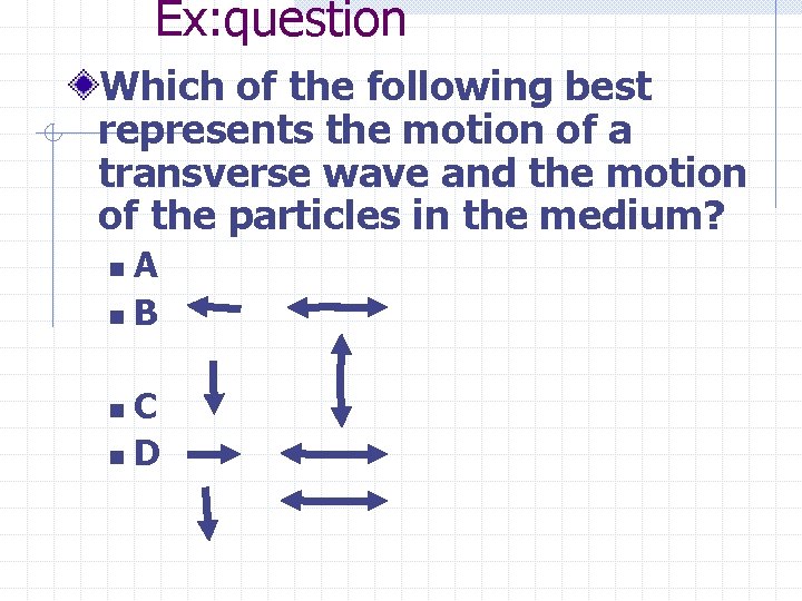 Ex: question Which of the following best represents the motion of a transverse wave