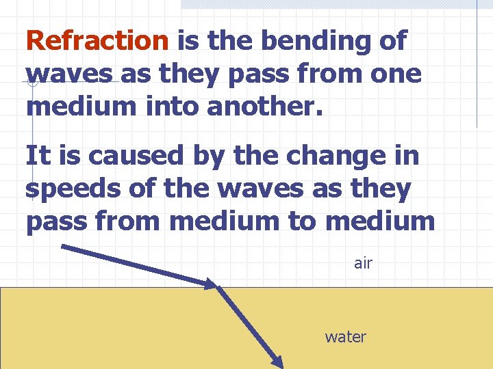 Refraction is the bending of waves as they pass from one medium into another.