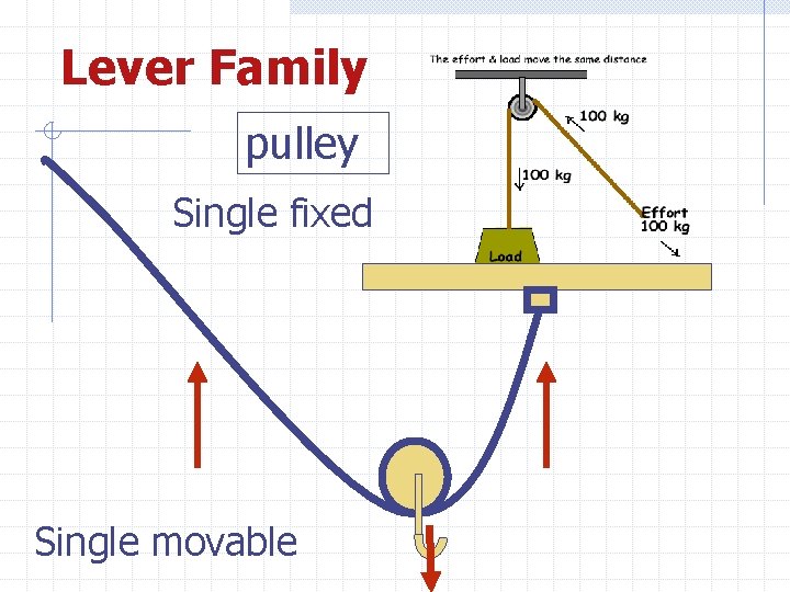 Lever Family pulley Single fixed Single movable 