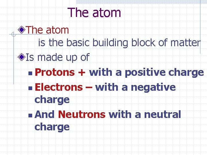 The atom is the basic building block of matter Is made up of n