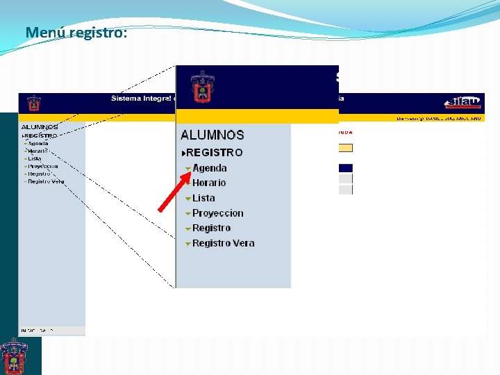 Menú registro: Menú registro: