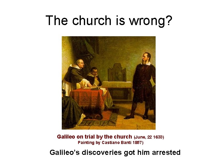 The church is wrong? Galileo on trial by the church (June, 22 1633) Painting