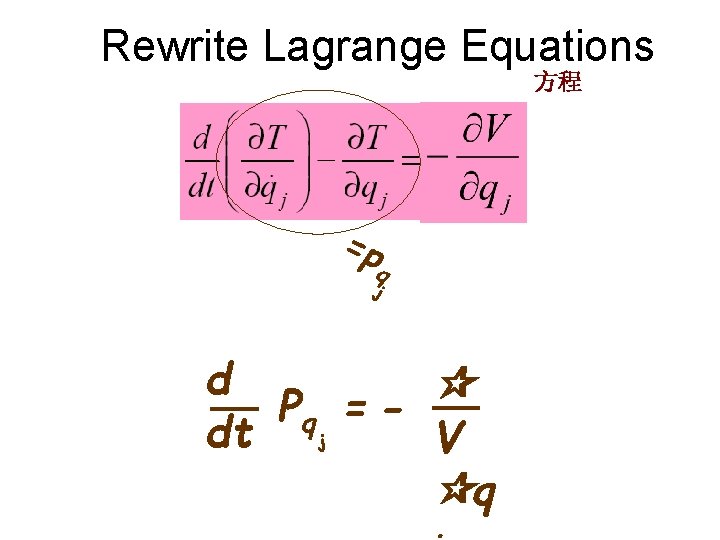 Rewrite Lagrange Equations 方程 =p q j d Pq = j dt V q