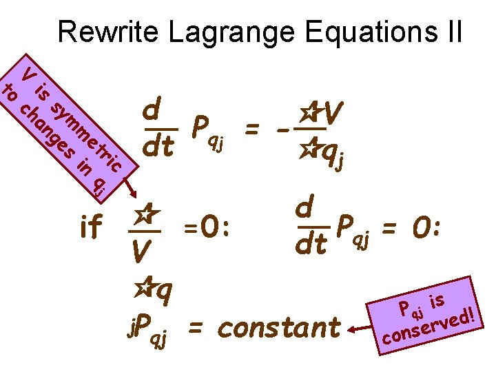 Rewrite Lagrange Equations II V is to c ri j et q m in