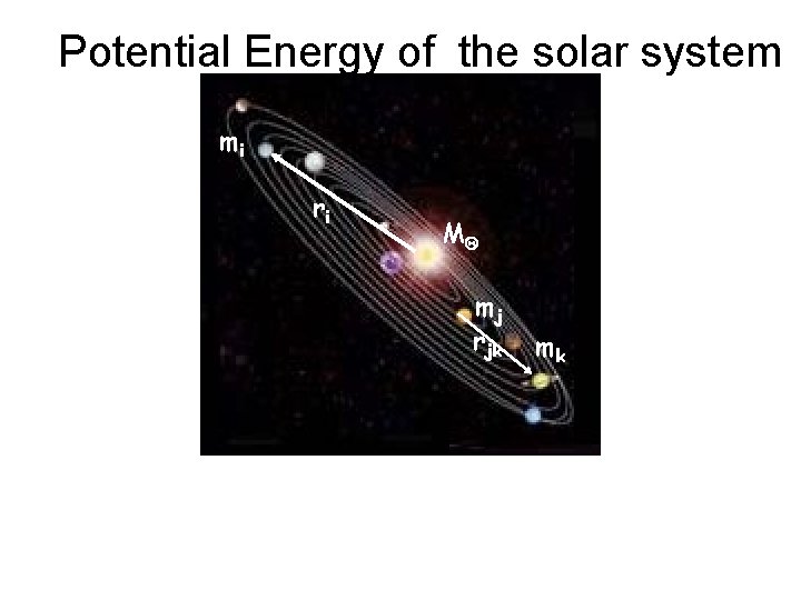 Potential Energy of the solar system mi ri MQ mj rjk mk 