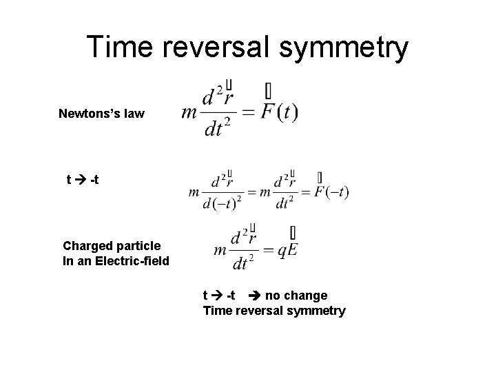 Time reversal symmetry Newtons’s law t -t Charged particle In an Electric-field t -t