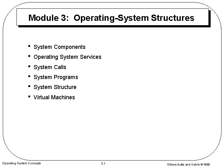 Module 3: Operating-System Structures • • • System Components Operating System Services System Calls