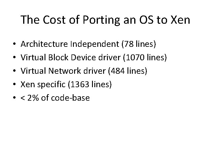 The Cost of Porting an OS to Xen • • • Architecture Independent (78
