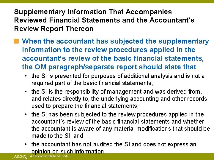 Supplementary Information That Accompanies Reviewed Financial Statements and the Accountant’s Review Report Thereon When