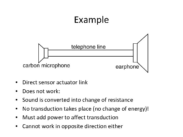 Example • • • Direct sensor actuator link Does not work: Sound is converted
