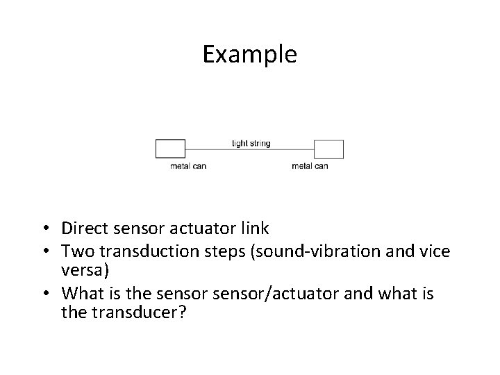 Example • Direct sensor actuator link • Two transduction steps (sound-vibration and vice versa)