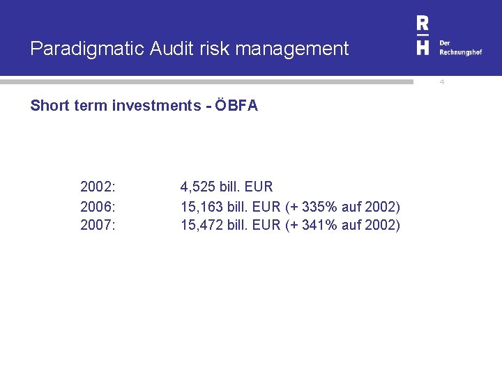 Paradigmatic Audit risk management 4 Short term investments - ÖBFA 2002: 2006: 2007: 4,