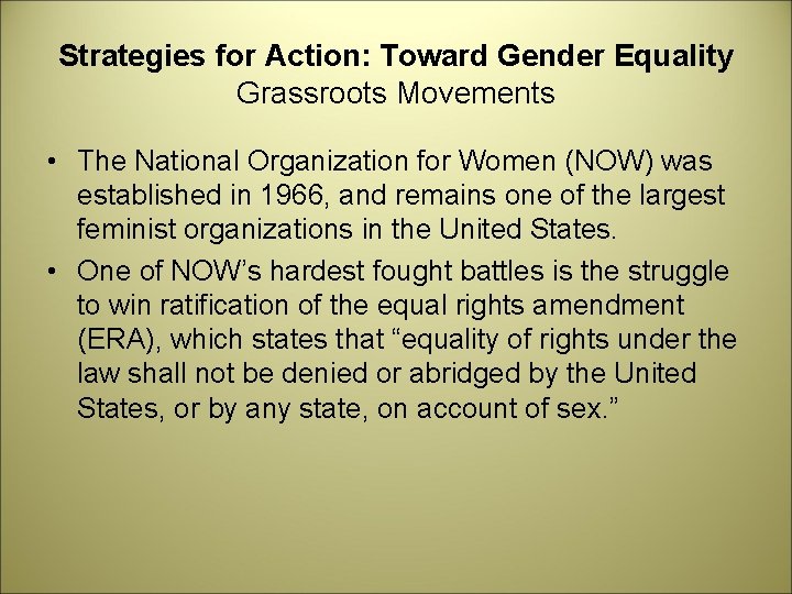 Strategies for Action: Toward Gender Equality Grassroots Movements • The National Organization for Women