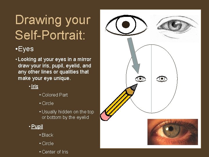 Drawing your Self-Portrait: • Eyes • Looking at your eyes in a mirror draw Drawing your Self-Portrait: • Eyes • Looking at your eyes in a mirror draw