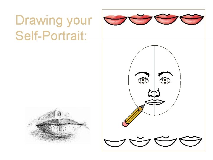 Drawing your Self-Portrait: • Mouth • Draw your top and bottom lips to create Drawing your Self-Portrait: • Mouth • Draw your top and bottom lips to create