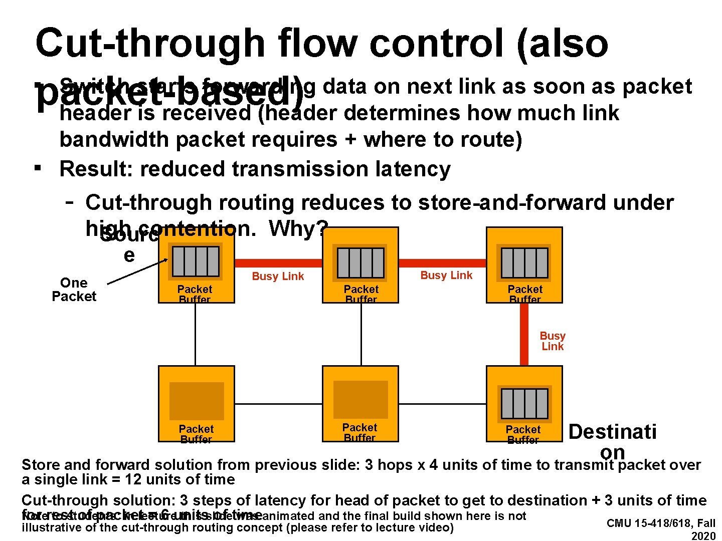 Cut-through flow control (also ▪packet-based) Switch starts forwarding data on next link as soon