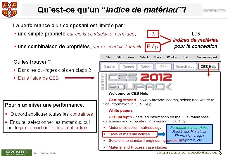 Qu’est-ce qu’un “indice de matériau”? La performance d’un composant est limitée par : §