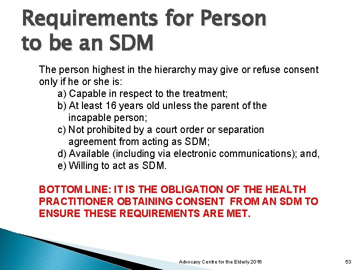 Requirements for Person to be an SDM The person highest in the hierarchy may