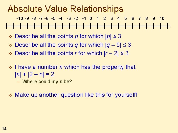 Absolute Value Relationships -10 -9 -8 -7 -6 -5 -4 v v -3 -2