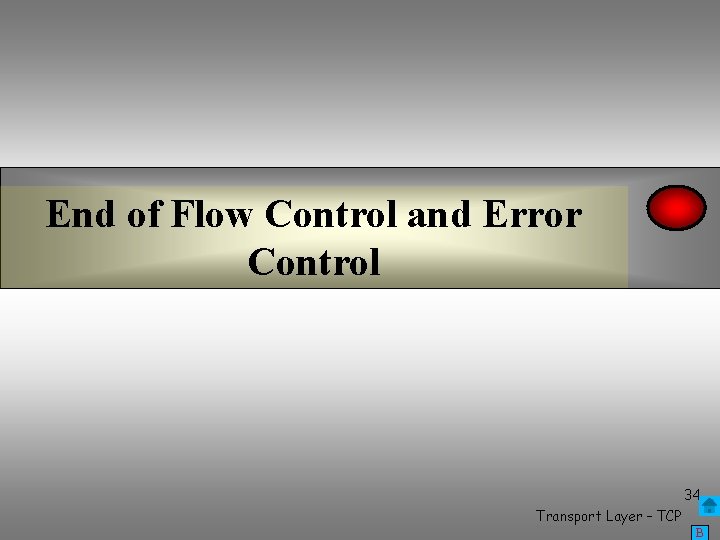 End of Flow Control and Error Control 34 Transport Layer – TCP B 