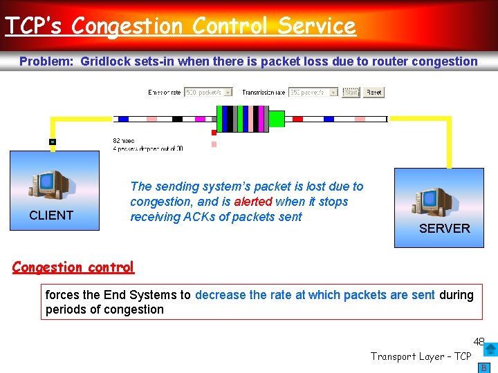 TCP’s Congestion Control Service Problem: Gridlock sets-in when there is packet loss due to