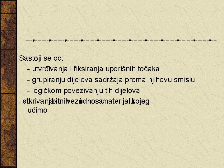 Sastoji se od: - utvrđivanja i fiksiranja uporišnih točaka - grupiranju dijelova sadržaja prema