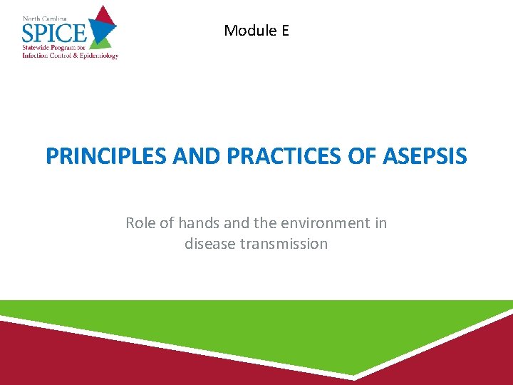 Module E PRINCIPLES AND PRACTICES OF ASEPSIS Role of hands and the environment in