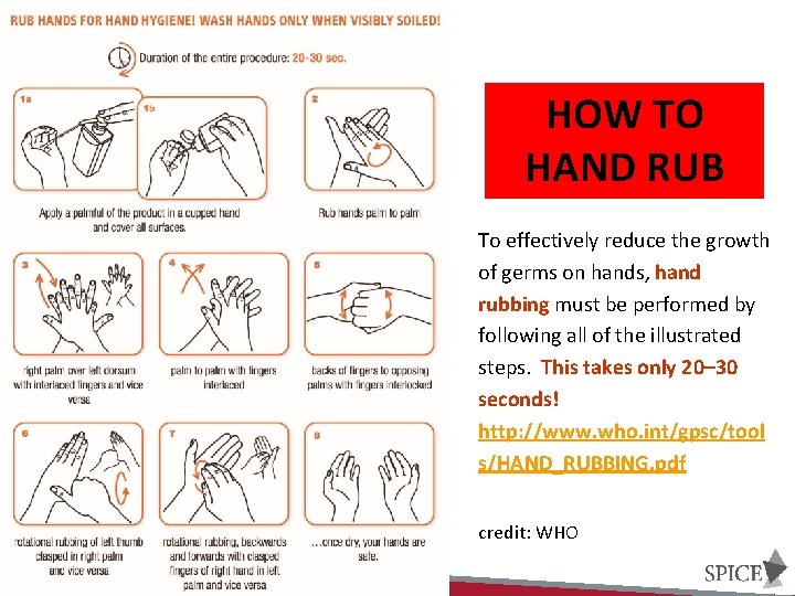 HOW TO HAND RUB To effectively reduce the growth of germs on hands, hand