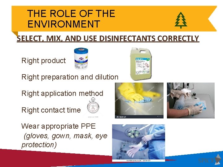 THE ROLE OF THE ENVIRONMENT SELECT, MIX, AND USE DISINFECTANTS CORRECTLY Right product Right