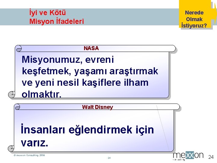 İyi ve Kötü Misyon İfadeleri Nerede Olmak İstiyoruz? NASA Misyonumuz, evreni keşfetmek, yaşamı araştırmak