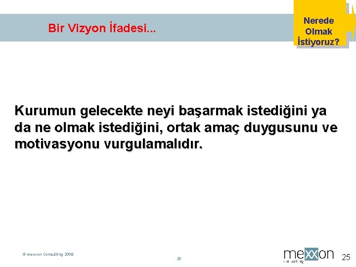 Nerede Olmak İstiyoruz? Bir Vizyon İfadesi. . . Kurumun gelecekte neyi başarmak istediğini ya