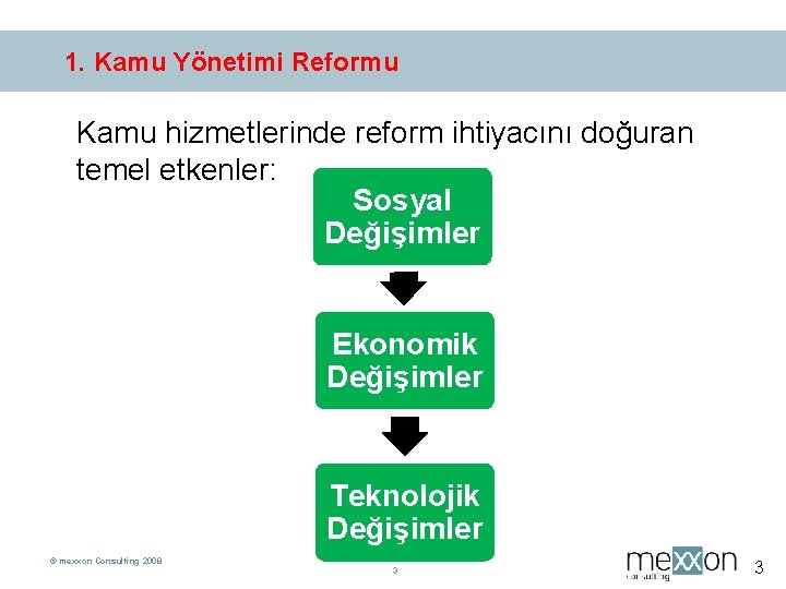 1. Kamu Yönetimi Reformu Kamu hizmetlerinde reform ihtiyacını doğuran temel etkenler: Sosyal Değişimler Ekonomik