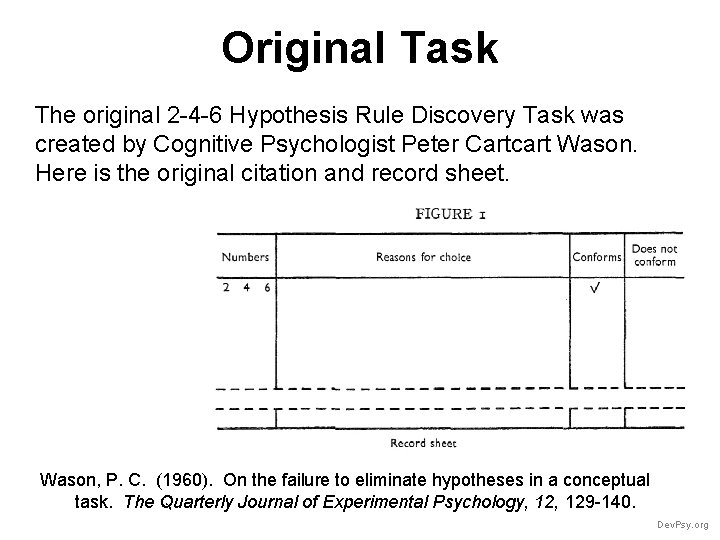 Original Task The original 2 -4 -6 Hypothesis Rule Discovery Task was created by