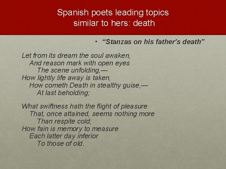 Spanish poets leading topics similar to hers: death • “Stanzas on his father’s death”