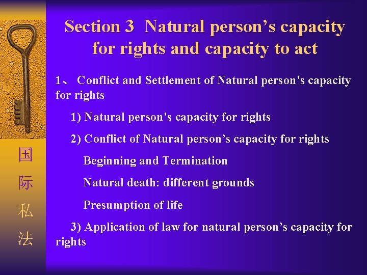 Section 3 Natural person’s capacity for rights and capacity to act 1、 Conflict and
