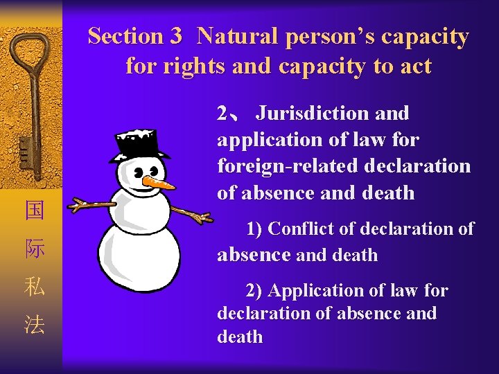 Section 3 Natural person’s capacity for rights and capacity to act 国 际 私